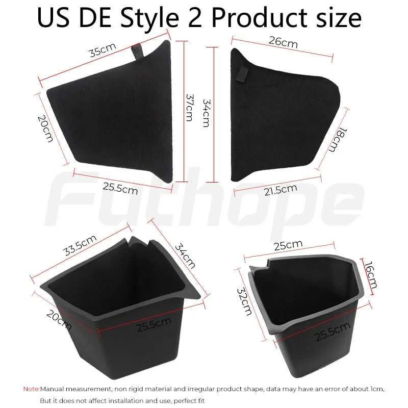 Futhope Car Trunk Side Storage Box for Tesla Model Y 2018-2024 – Hollow Cover Organizer with Flocking Mat & Partition Board