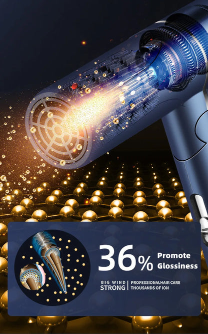 Professional Foldable Hair Dryer with Negative Ions & Blue Light – High Power Salon & Home Use