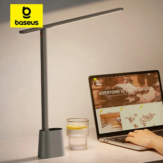 Baseus LED Desk Lamp – Eye Protection, Dimmable, Foldable Table Lamp with Smart Adaptive Brightness for Study & Office