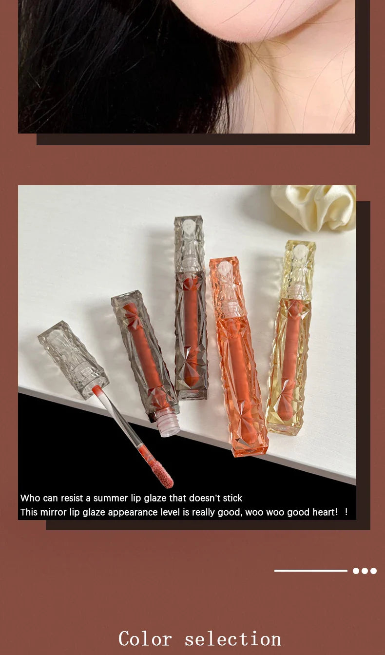 Long-Lasting Waterproof Lip Gloss – Moisturizing Mirror Shine, Easy Halo-Dyeing, Transparent Color Cosmetics