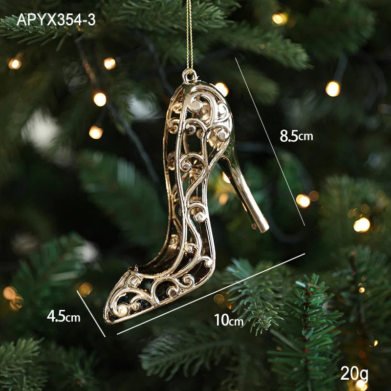 Christmas Tree Ornaments – Gold Plastic Balls with Butterfly, Dragonfly, Angel & Snowflake Decorations
