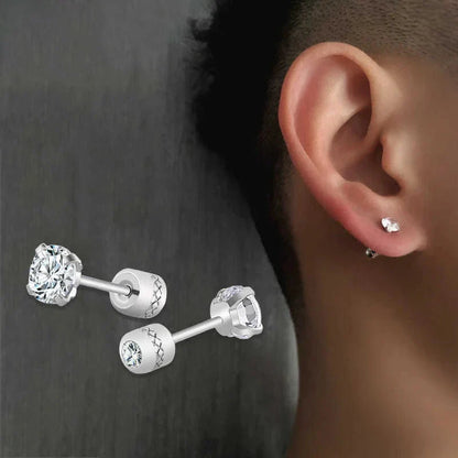 Medical Stainless Steel Zircon Ear Stud Earrings – Hypoallergenic Crystal Cartilage & Tragus Piercing Jewelry with Screw Back