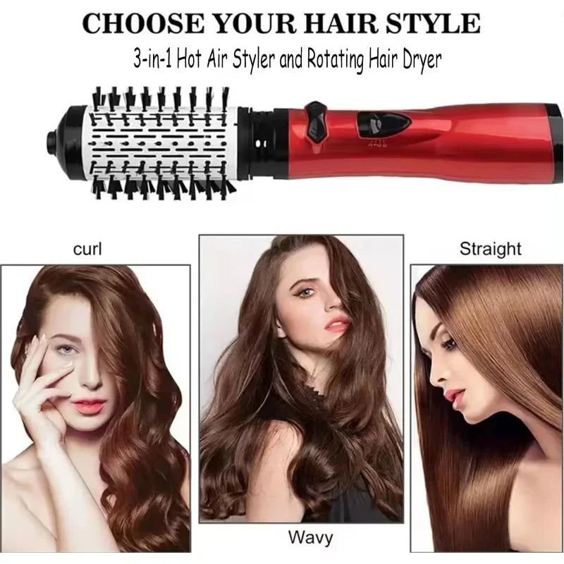 3-in-1 Rotating Hair Dryer & Straightener Brush – Hot Air Comb with Negative Ion Hair Styler