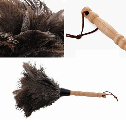 Ostrich Feather Dusting Brush – Wooden Handle Anti-Static Household & Car Cleaning Duster Tool
