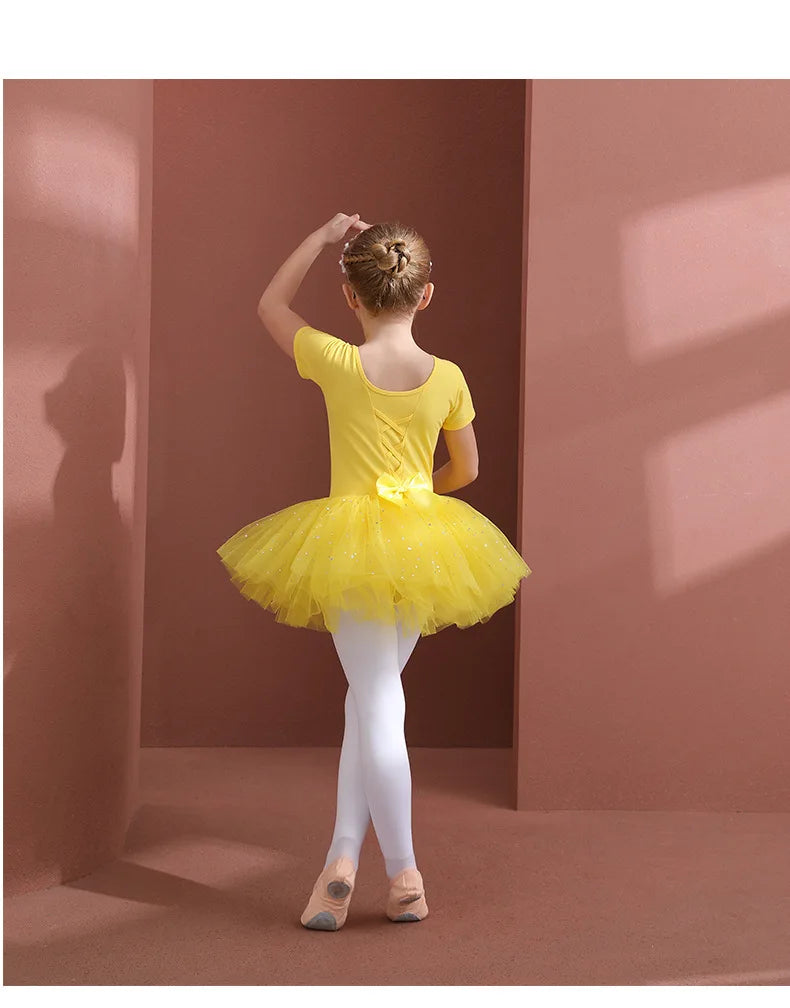 Girls Ballet Tutu Dress — Kids Short & Long Sleeve Tulle Leotard with Bowknot for Dance, Gymnastics & Party