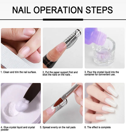 40ml Crystal Liquid & 45ml Acrylic Powder Set – Pink, White, Transparent Acrylic Powder Kit for Beginners Nail Art