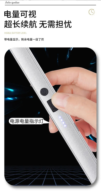 Windproof Pulse Arc USB Lighter — Electronic Electric Igniter with Safety Lock & Battery Display for BBQ & Kitchen