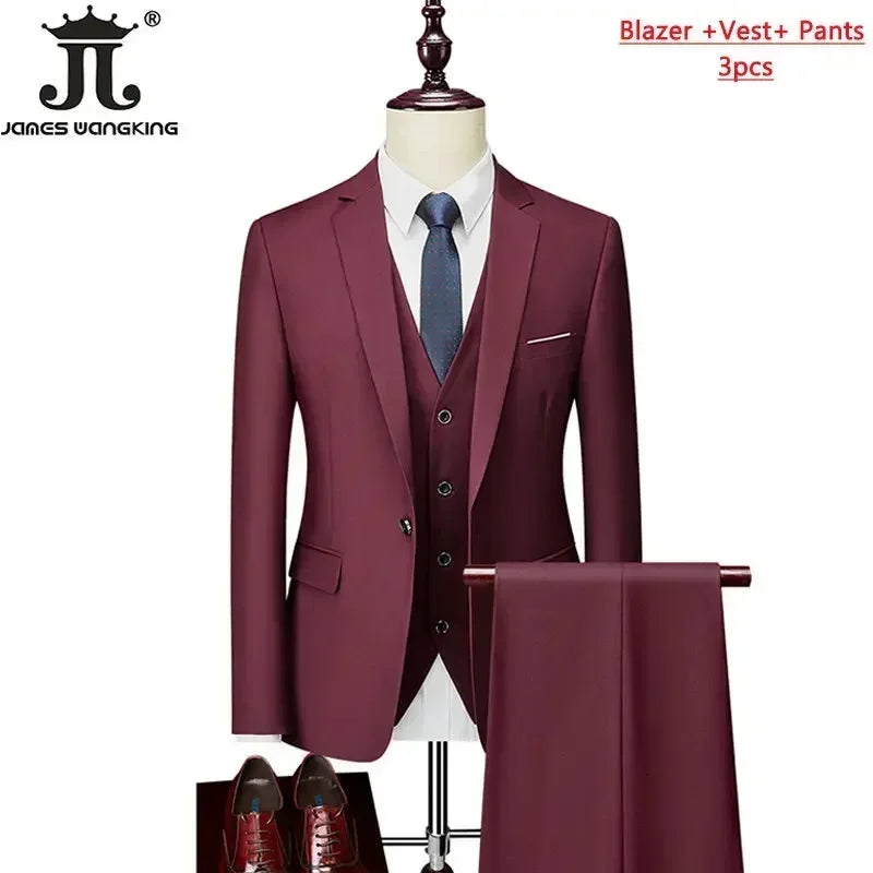 Men's 3 Piece Suit Set - Solid Color Formal Business Jacket Vest Pants Wedding Groom Party Tuxedo Outfit M-6XL