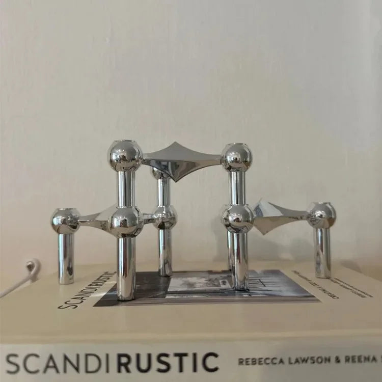 Metal Molecular Structure Candle Holder – Nordic Silver Candelabra Centerpiece for Living Room Decor & Gift
