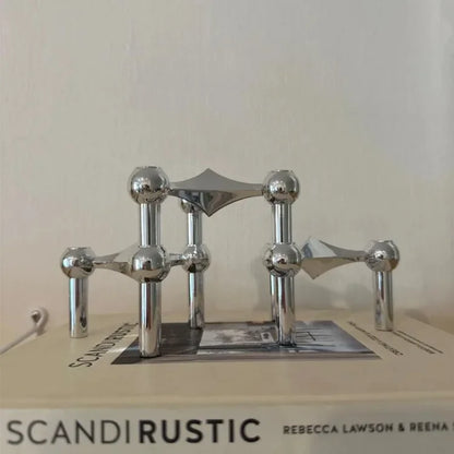 Metal Molecular Structure Candle Holder – Nordic Silver Candelabra Centerpiece for Living Room Decor & Gift
