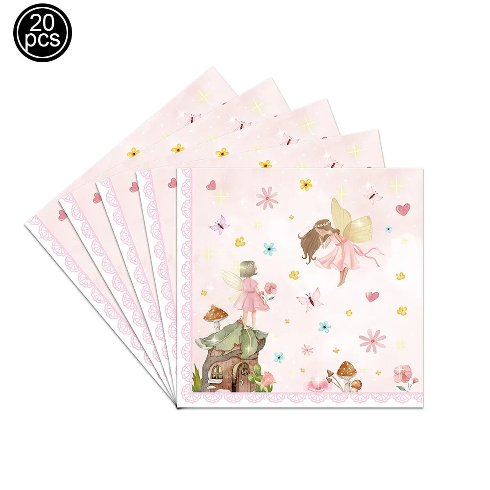 Pink Butterfly Fairy Party Tableware Set – Disposable Plates, Cups & Napkins for Birthday, Wedding & Baby Shower Decor