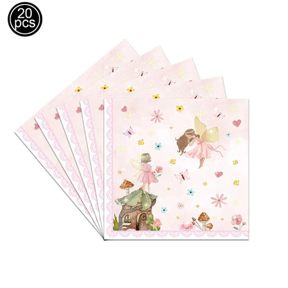 Pink Butterfly Fairy Party Tableware Set – Disposable Plates, Cups & Napkins for Birthday, Wedding & Baby Shower Decor