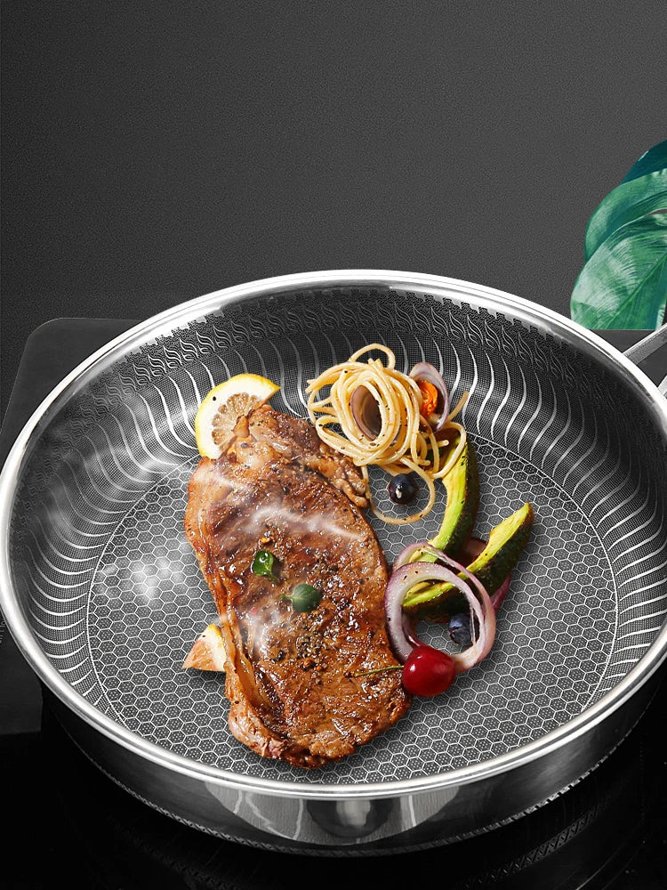 Tri-Ply 316 Stainless Steel Frying Pan – Double-Sided Honeycomb Wok Skillet for All Stoves