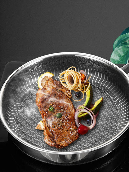 Tri-Ply 316 Stainless Steel Frying Pan – Double-Sided Honeycomb Wok Skillet for All Stoves