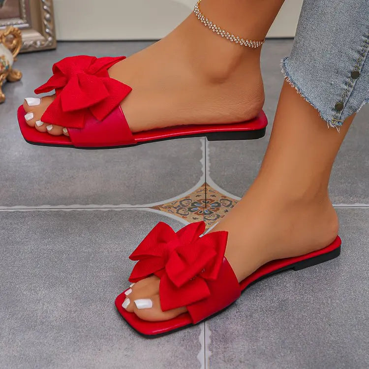 Women's Bow Tie Flat Slippers - Casual Summer Beach Sandals