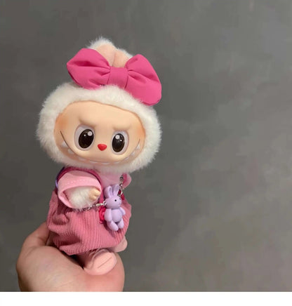 Original 17cm Labubu Doll Clothes — Macaron Cute Outfit with Hair Accessories, DIY Plush Doll Gift