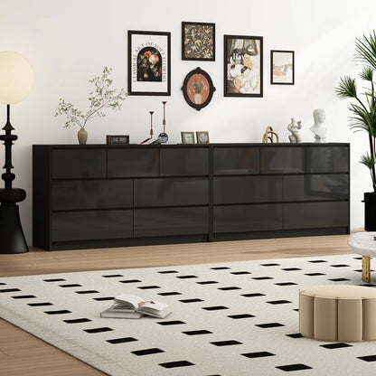 55-Inch Modern 7-Drawer Dresser – High Gloss White/Black Wooden Chest for Bedroom Storage