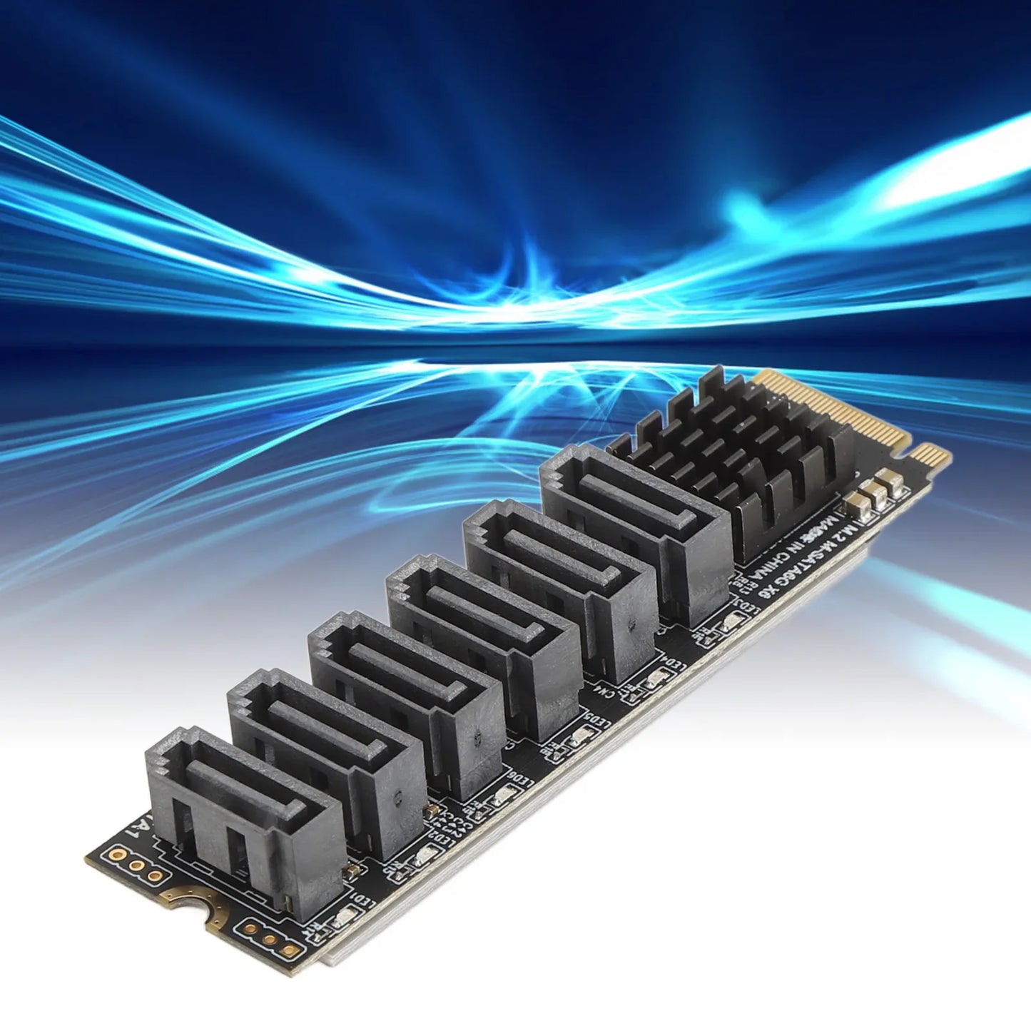 M.2 to SATA 3.0 Adapter Card — 6Gbps High-Speed ASM1166 PCIe to SATA Expansion Card with Smart Indicator