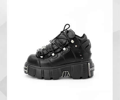 2024 New Punk Style Women's Platform Shoes – 6CM Lace-Up Gothic Ankle Boots with Metal Decor