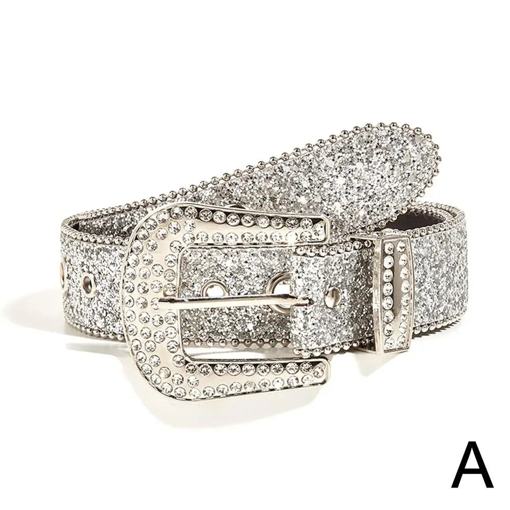 Skull Rivet Rhinestone PU Leather Belt – Trendy Solid Color Cowgirl & Cowboy Belt for Women & Girls