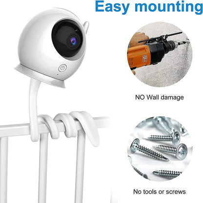 Flexible Twist IP Camera Holder Stand: Wall Mount Silica Gel Bracket for Baby Monitor - Hole-Free Crib Cradle Rod Hose Holder