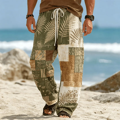 Men’s Tribal Patchwork Drawstring Pants - Casual Boho Summer Beach & Vacation Trousers