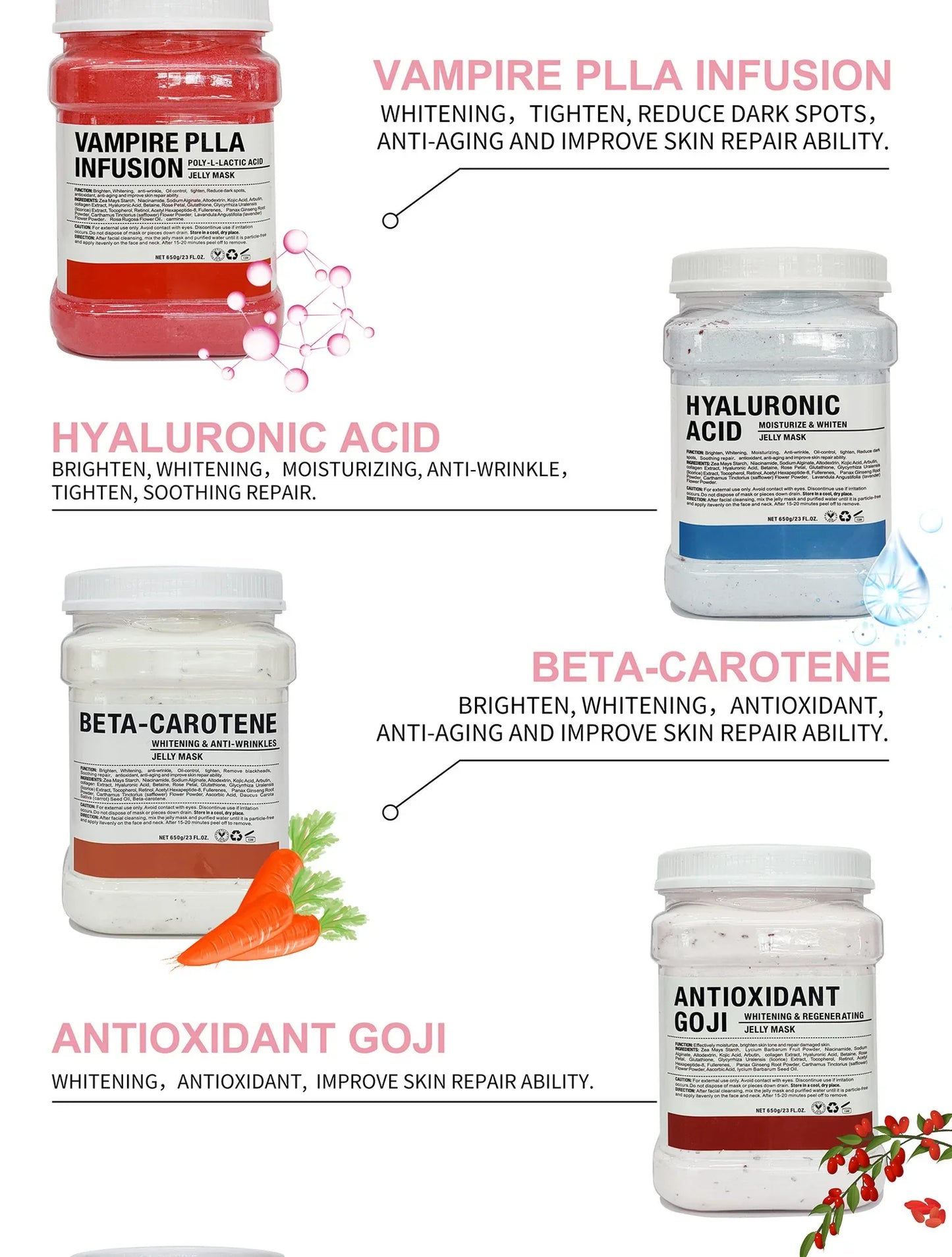 650g Chamomile Hyaluronic Acid Facial Moisturizing Mask Powder with Silicone Brush, Rose Jelly Mask for Skin Elasticity
