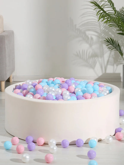 100pcs 5.5cm Soft Plastic Ball Pit Balls – BPA-Free, Non-Toxic, Multi-Color Set with Storage Bag (Purple, Pink, Light Blue, Pearl White)