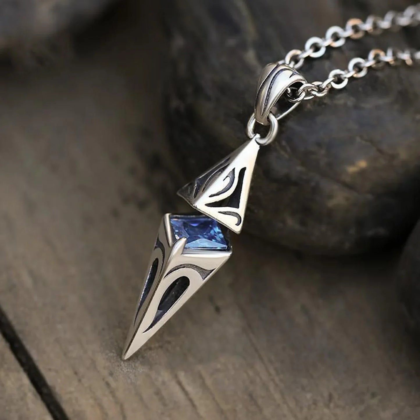 Stylish Blue Stone Necklace – Geometric Stainless Steel Pendant for Men & Women, Perfect Valentine's & Birthday Gift