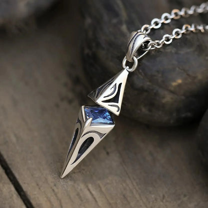 Stylish Blue Stone Necklace – Geometric Stainless Steel Pendant for Men & Women, Perfect Valentine's & Birthday Gift