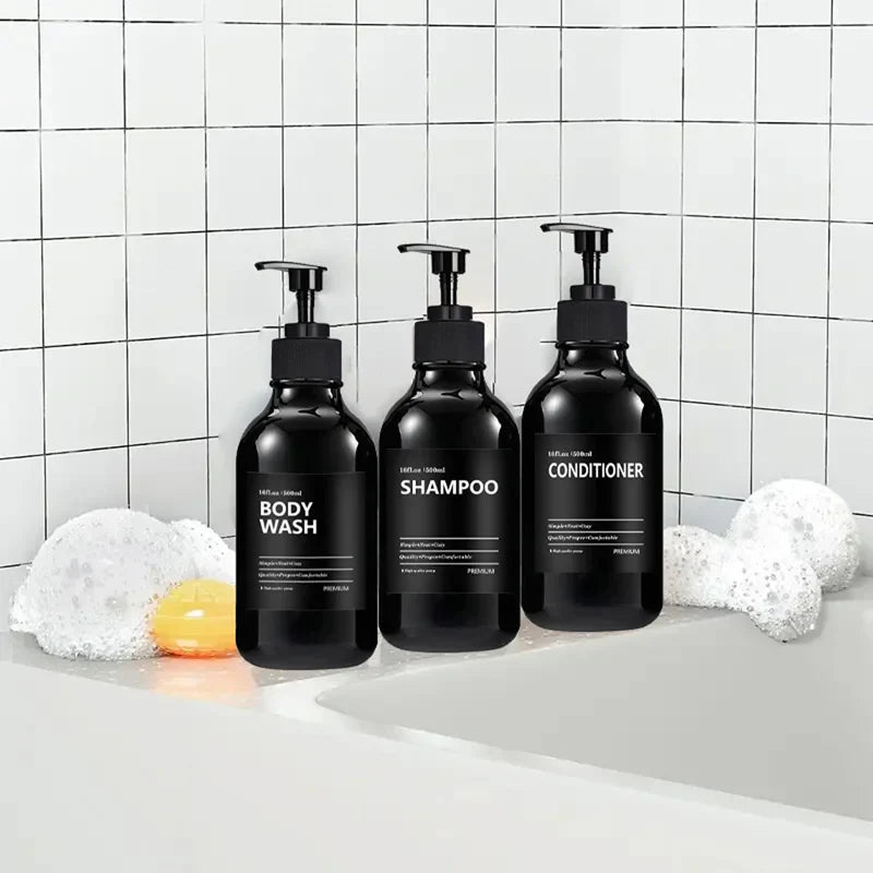 3 Pack 500ml Soap Dispenser Bottles with Labels – Kitchen & Bathroom Shampoo, Conditioner, Liquid Soap Containers