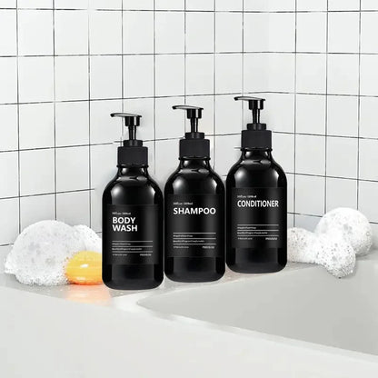 3 Pack 500ml Soap Dispenser Bottles with Labels – Kitchen & Bathroom Shampoo, Conditioner, Liquid Soap Containers