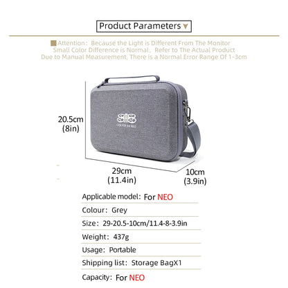Portable Carrying Case for DJI NEO Drone – Shockproof Storage Bag with Shoulder Strap for Remote & Battery Accessories