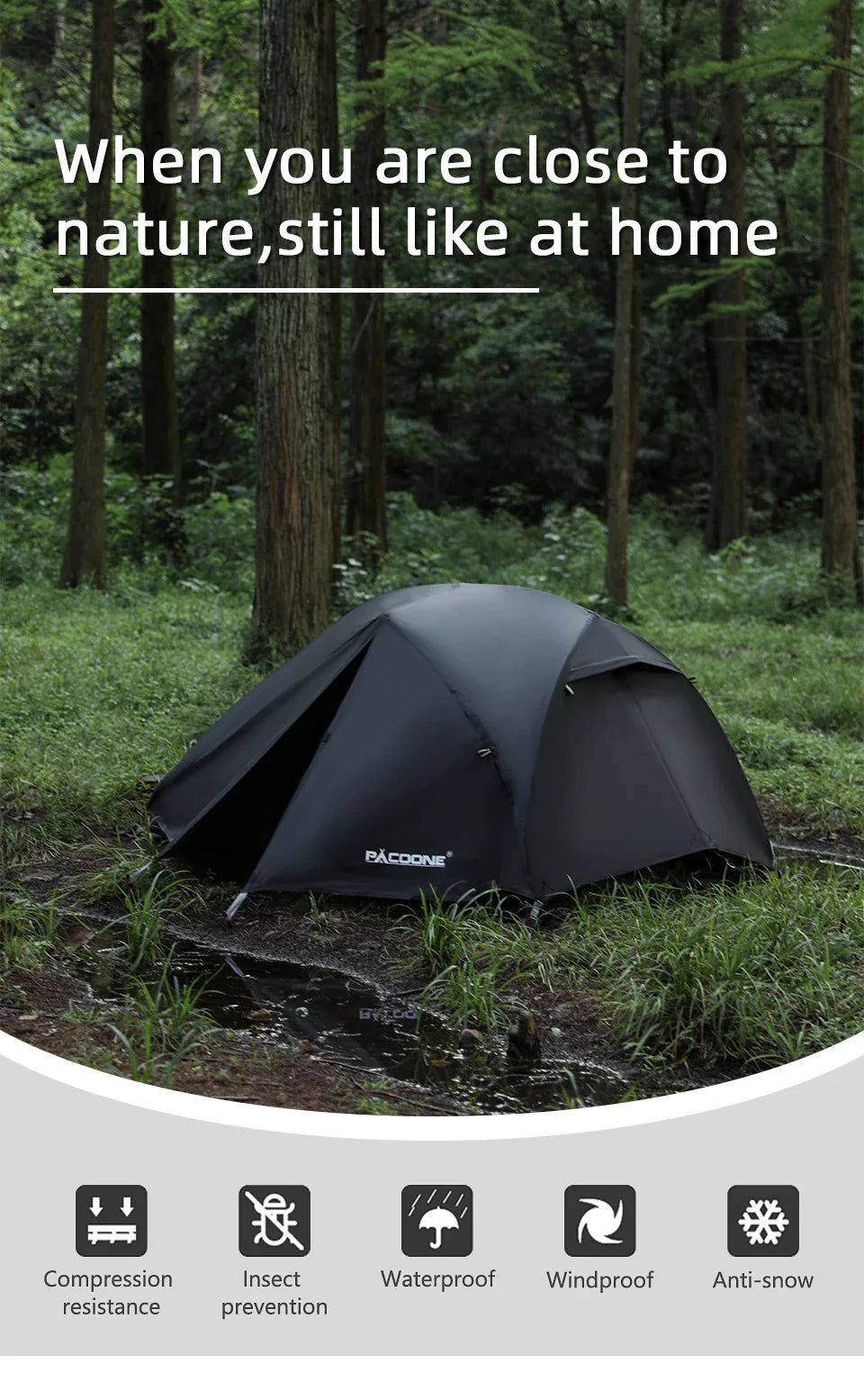 PACOONE Ultralight 20D Nylon Camping Tent – Portable Waterproof Backpacking, Cycling, Hiking, Travel & Beach Tent