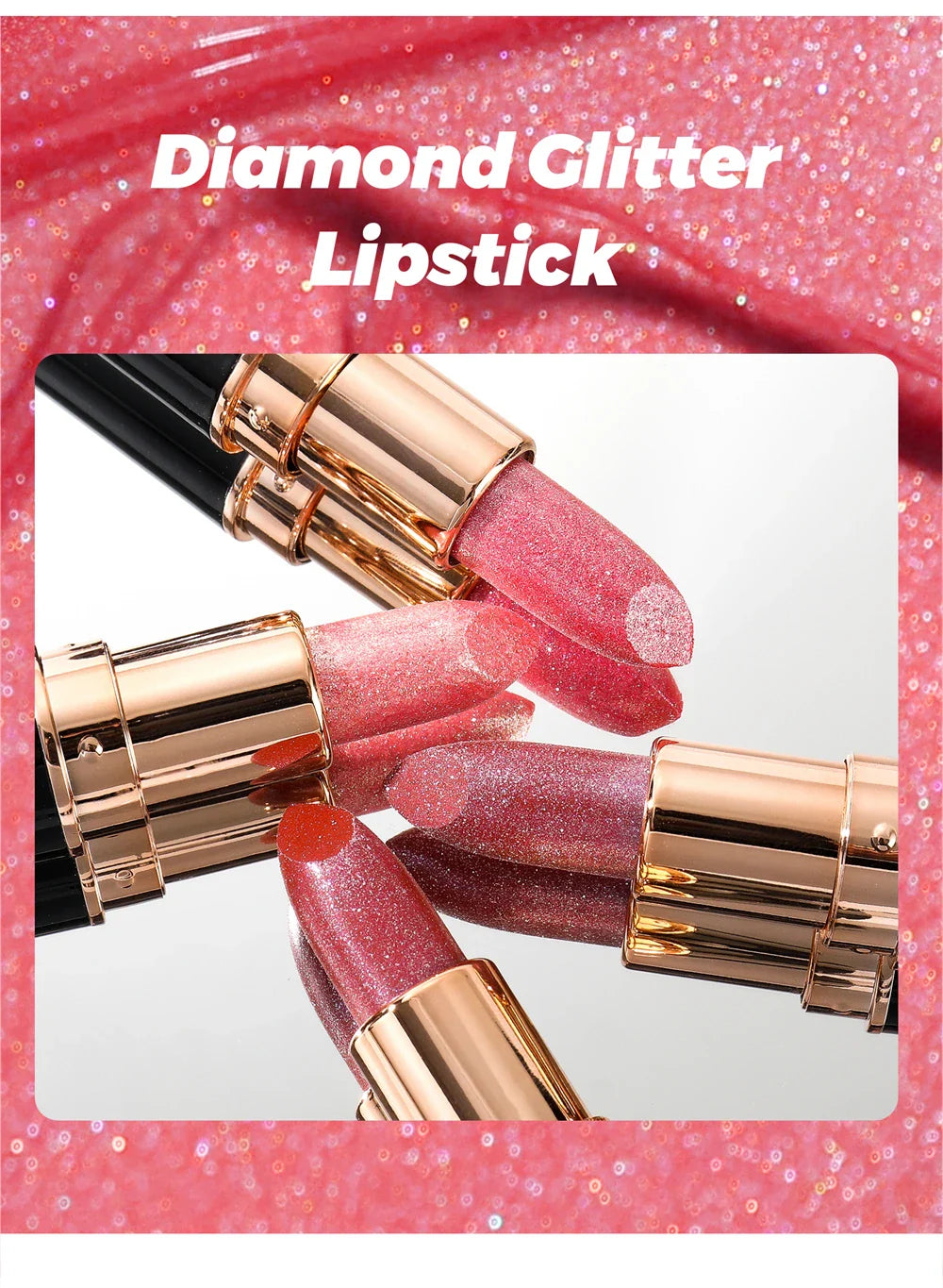 6 Colors Glitter Metallic Lipstick – Waterproof, Long-Lasting Diamond Pearlescent Lip Gloss for Moisturizing Sexy Lips