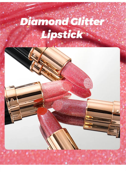 6 Colors Glitter Metallic Lipstick – Waterproof, Long-Lasting Diamond Pearlescent Lip Gloss for Moisturizing Sexy Lips