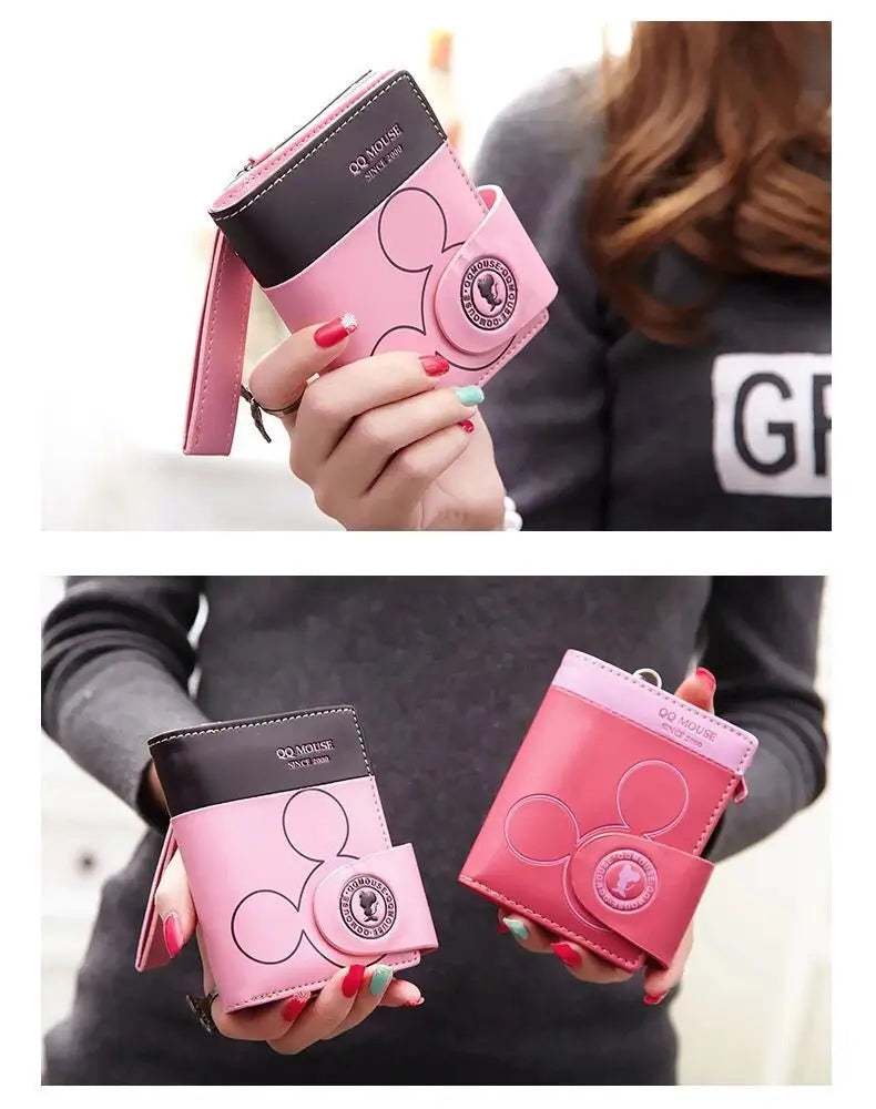 Explosion-Style Women’s Short Wallet — Korean PU Leather Cute Cartoon Zipper Purse, Multi-Card Folding Daily Pocket Wallet for Students