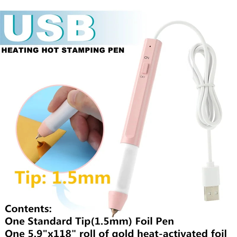 USB Hot Foil Pen with 0.8/1.5/2.5mm Tips – Slim Heat-Resistant Grip for DIY Calligraphy on Paper & Leather