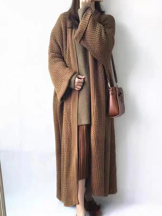Autumn Winter Women’s Long Knitted Cardigan Sweater – Casual Loose Warm Long Sleeve Coat