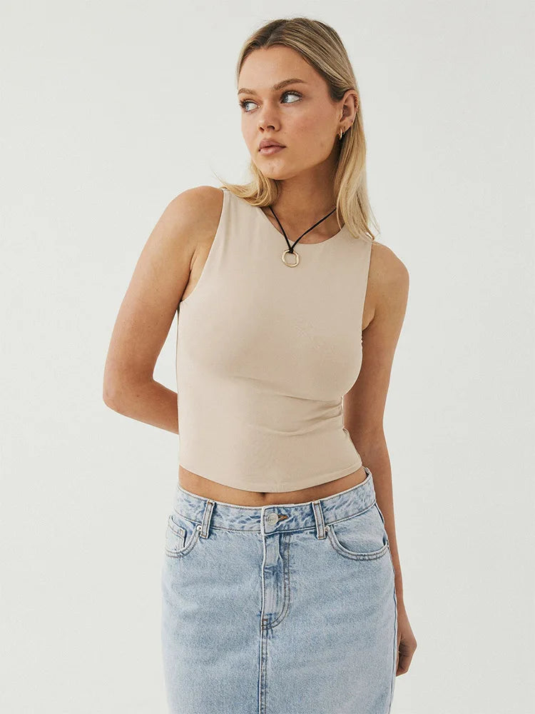 Sleeveless Tight-Fitting Racerback Top with Round Neck - Women's Athletic Shirt
