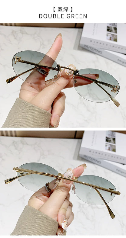 European & American Fashion Frameless Metal Sunglasses – Trendy Luxury UV Protection Eyewear