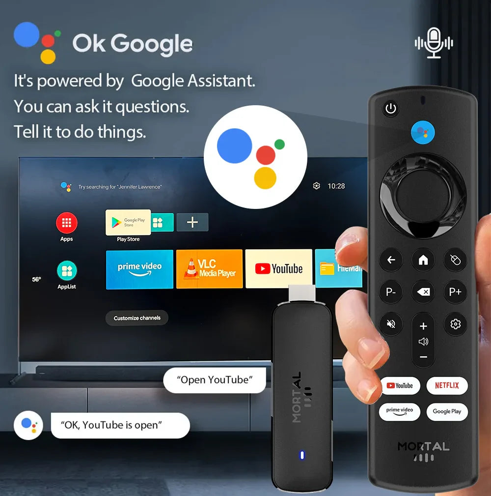 Mortal Q8 Android TV Stick Global Version – Android 14, 8K/4K Streaming, WiFi 6, Voice Remote, Netflix & YouTube Compatible