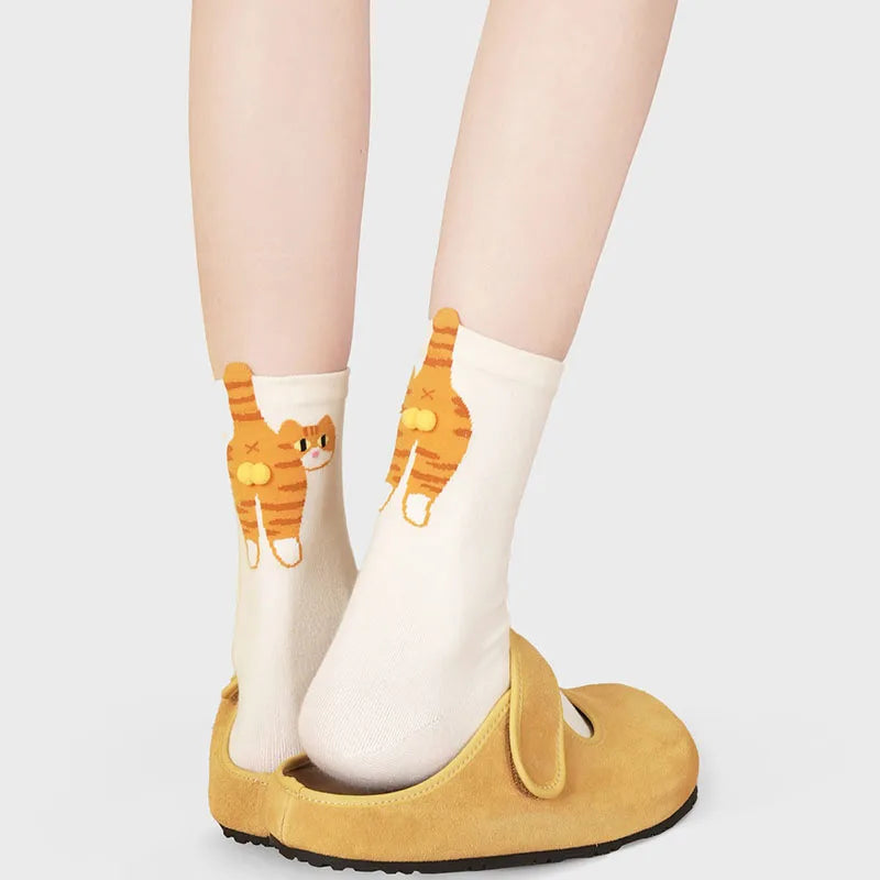 Cartoon Cat Cotton Socks for Women – Breathable Comfortable All-Season Gift for Cat Lovers