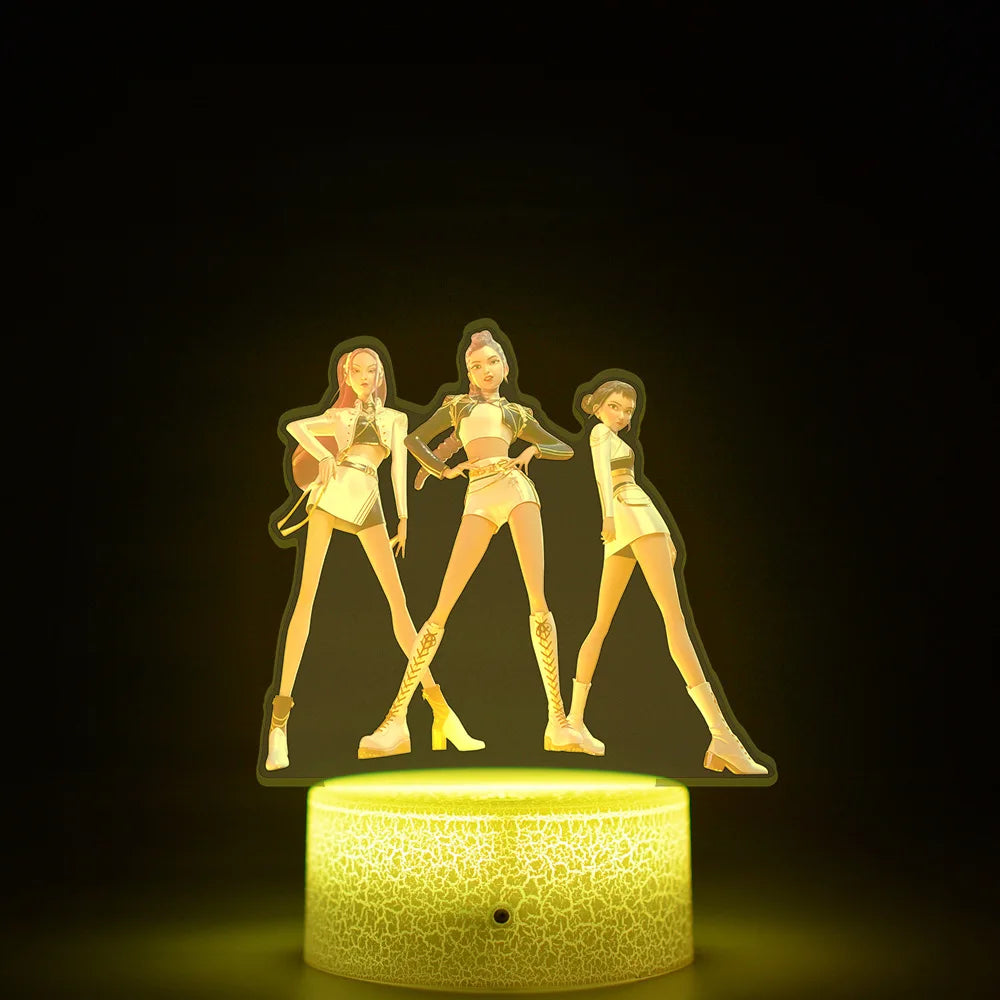 K-Pop Demon Hunters LED Night Light – Zoe, Mira, Rumi, Saja 16-Color Remote Control