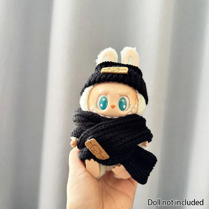 Labubu Doll Clothes Outfit (15-17cm) – Sitting Party Bear Accessories with Scarf, Hat & Bag
