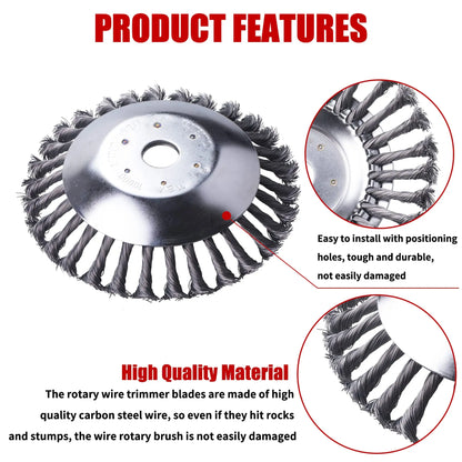 8 Inch Steel Wire Rotary Brush Cutter Trimmer Head for Weed, Moss & Rust Removal – Heavy Duty String Trimmer Blade Attachment