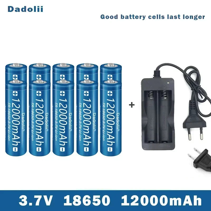 18650 3.7V 12000mAh Li-ion Rechargeable Battery – For Flashlights, Torches + Charger Included