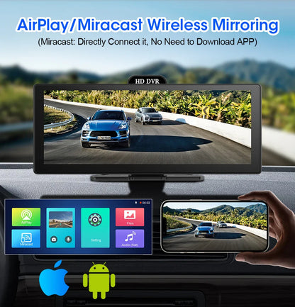 11.26-Inch 4K Dash Cam – Wireless CarPlay & Android Auto, Dual Lens DVR, Bluetooth Audio, GPS Navigation Video Recorder