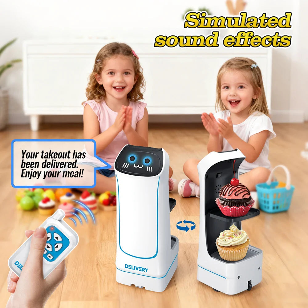 2.4GHz Remote Control Food Delivery Robot Toy – Light & Music RC Robot for Kids Birthday Gift