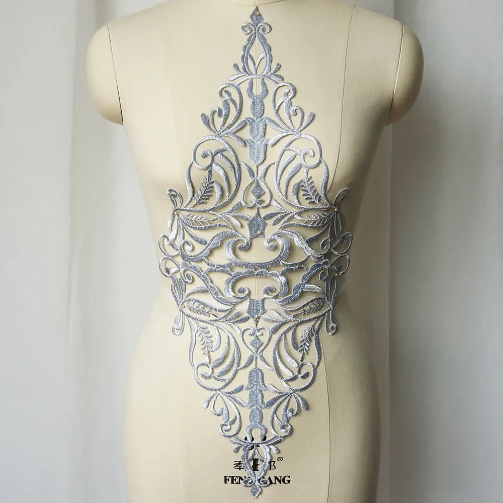 Silver Baroque Sequin Flower Applique – Embroidered Iron-On Patch for Wedding & DIY Crafts